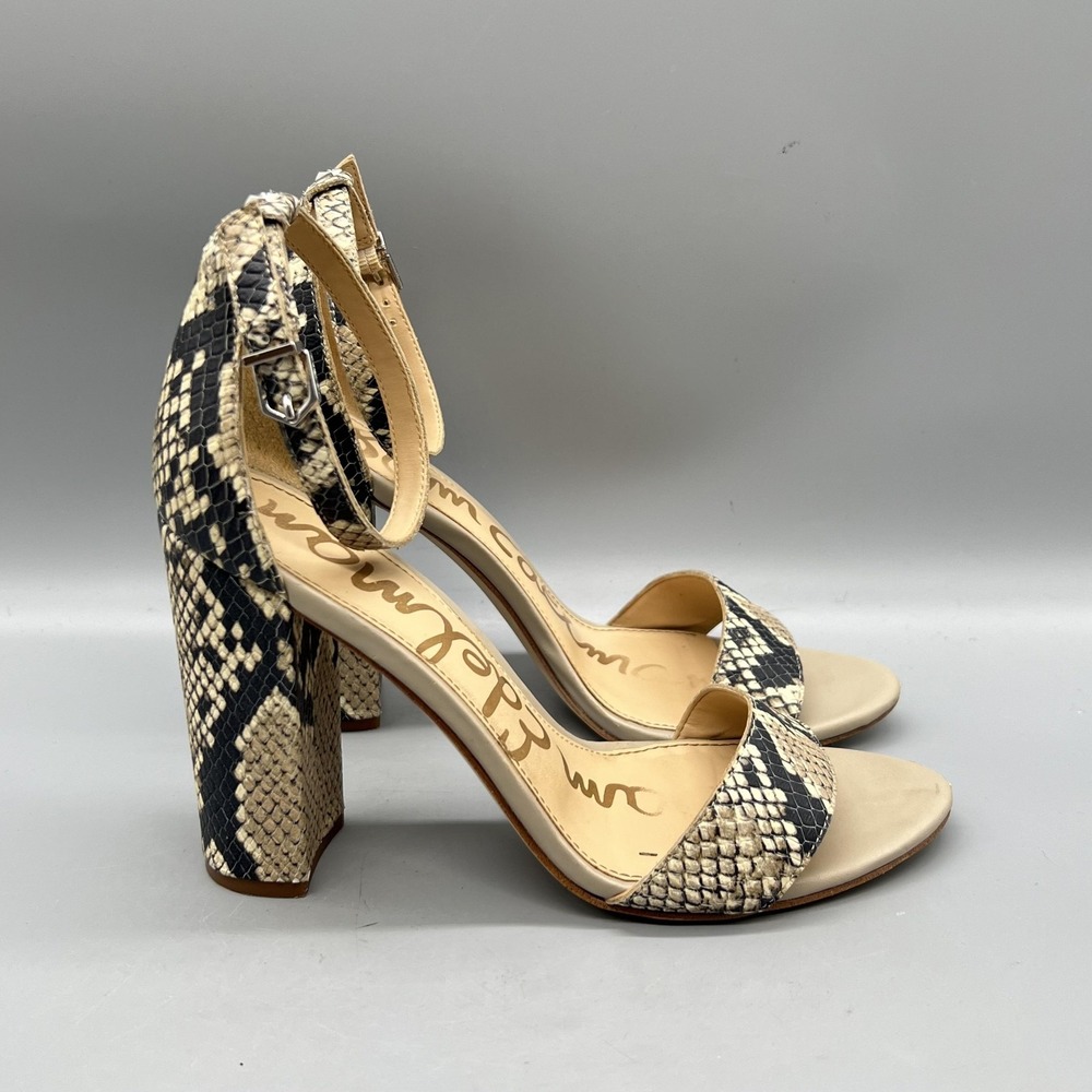 Sam Edelman Sandals Womens 8 Beige Snake Print Block Heel Yaro Ankle Strap Shoes